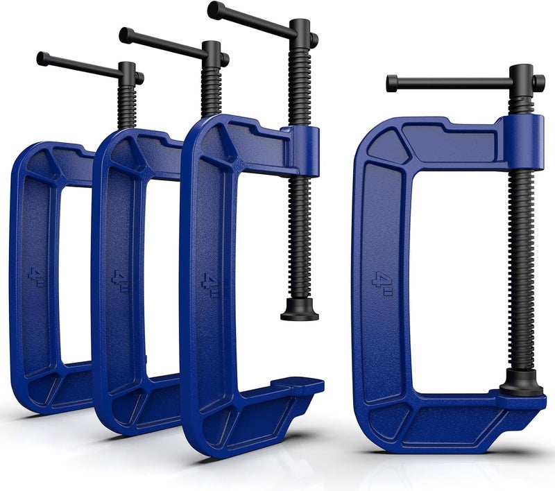 KARRYTON 4 inch C Clamps 4-Pack, 2-3/4"(70mm) Large Deep Throat, Ductile Iron C-Clamp w/ 1700LB Clamping Force, Unique Ergonomic Design for Welding, Woodworking, Metal and DIY Projects - Image 1